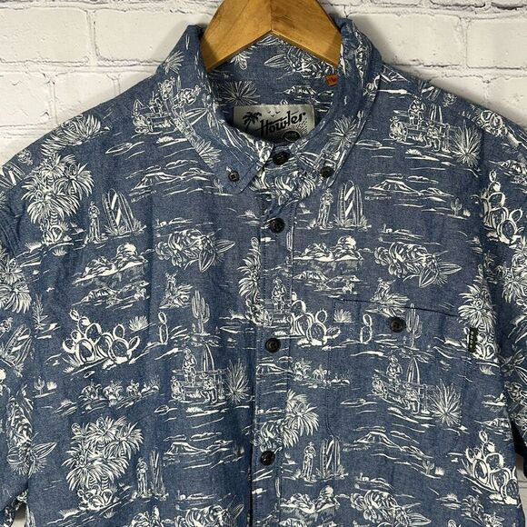 Howler Bros. Chambray Shirt Large Blue Cactus Tropical All over Print Cowboy - Picture 2 of 9